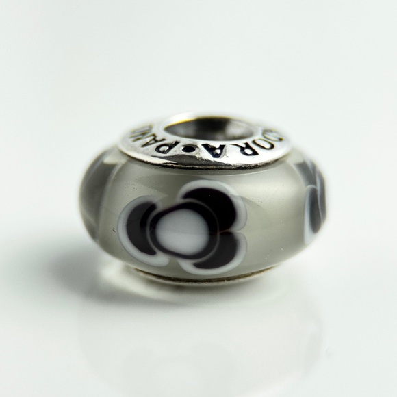 PANDORA Black Flowers For You Murano Charm 790641 Sterling Silver Core‎ Retired - Picture 2 of 11